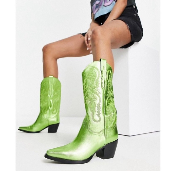 JEFFREY CAMPBELL Free People NEW Dagget Western Boots Metallic Green NEW Size 7 - Picture 16 of 16